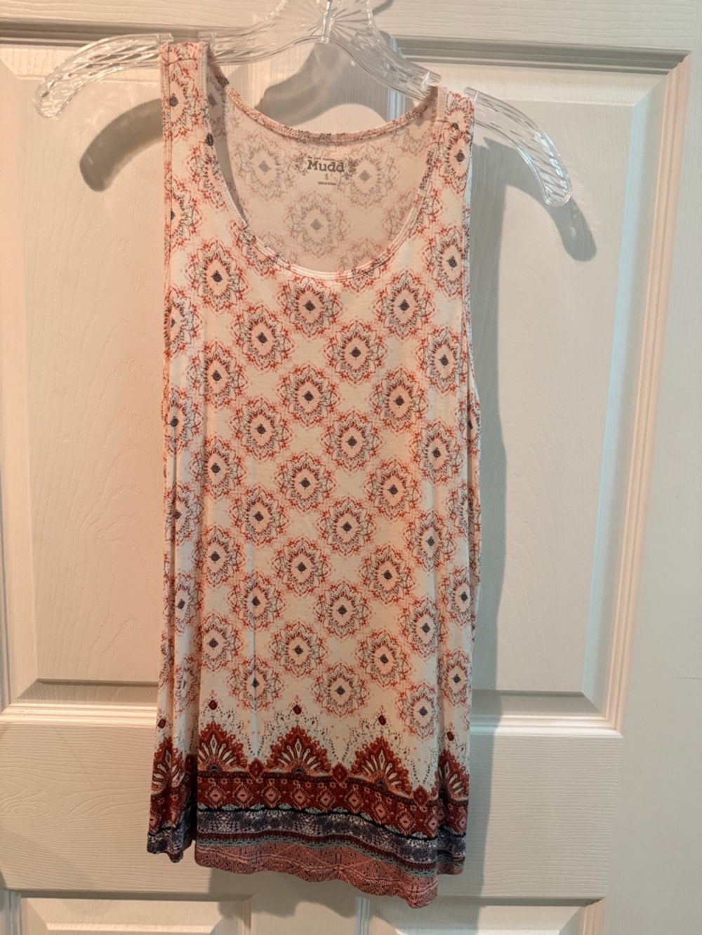 Mudd Cream Tank with Rust & Navy Geometric Border